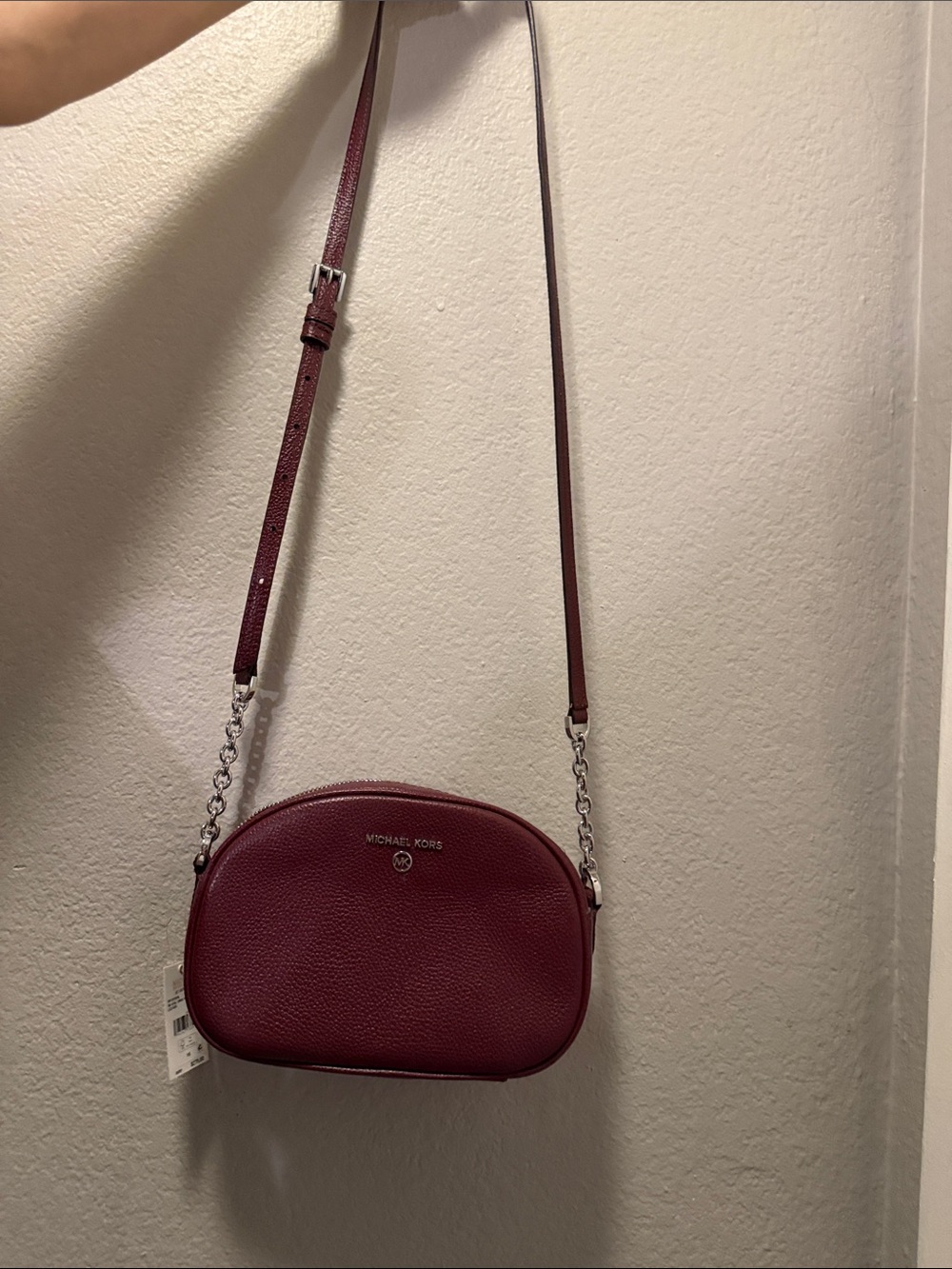 Michael Kors Burgundy Pebbled Leather Crossbody with Chain Strap